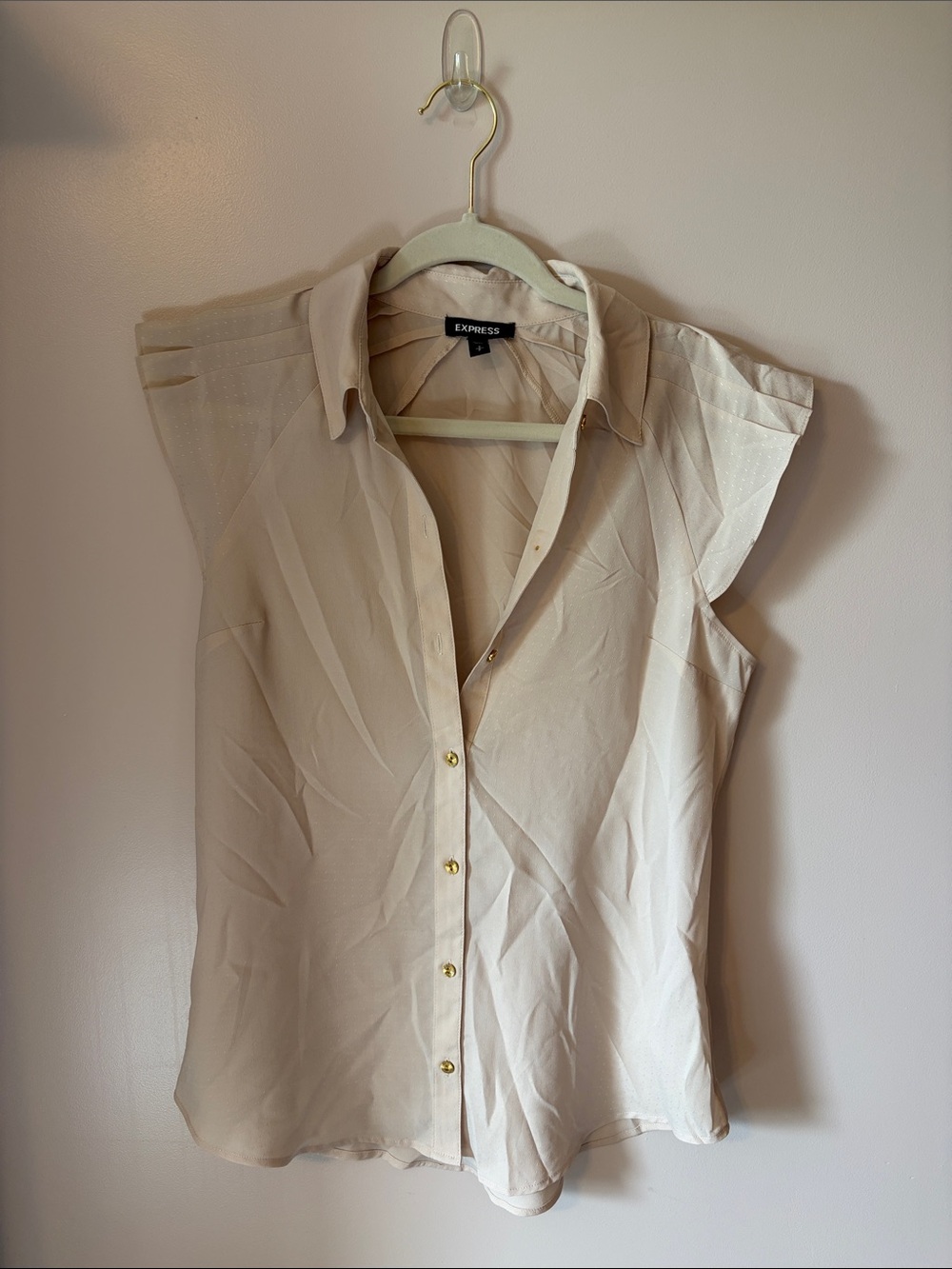 Express Cream Sleeveless Button-Up Blouse with Gold Buttons